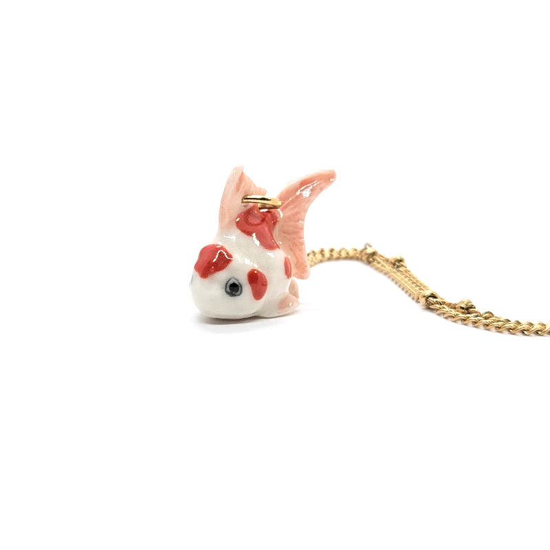 Tiny Peach Tail Fin Goldfish Necklace