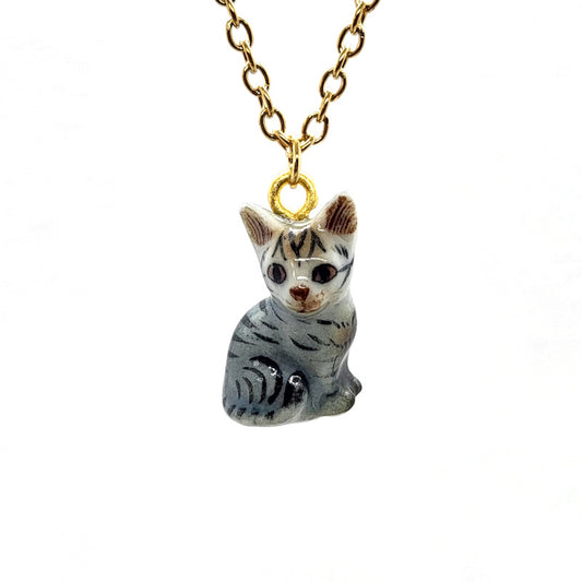 Grey Tabby Cat Necklace