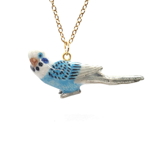 Blue and White Parakeet Budgie Necklace