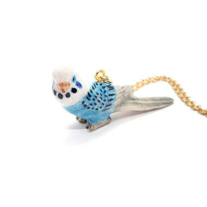 Blue and White Parakeet Budgie Necklace