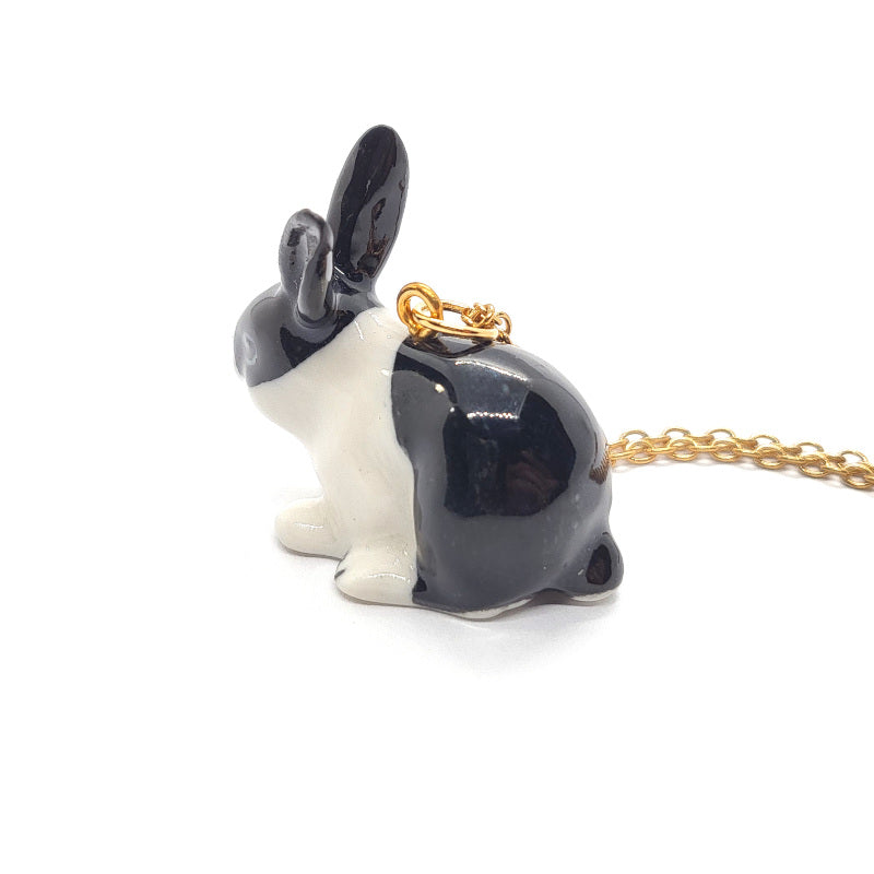 Dutch black and white rabbit ceramic pendant back view