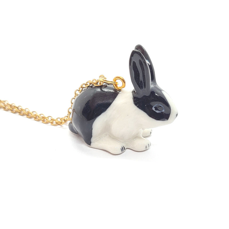 Dutch black and white rabbit ceramic pendant side view