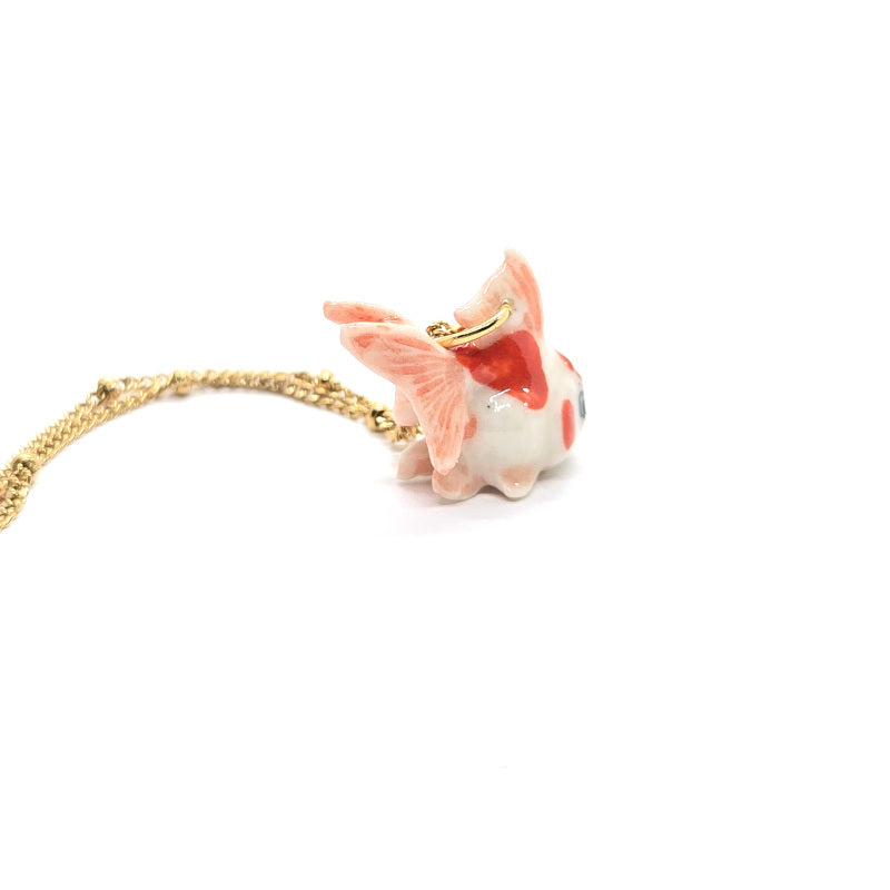 Tiny Peach Tail Fin Goldfish Necklace