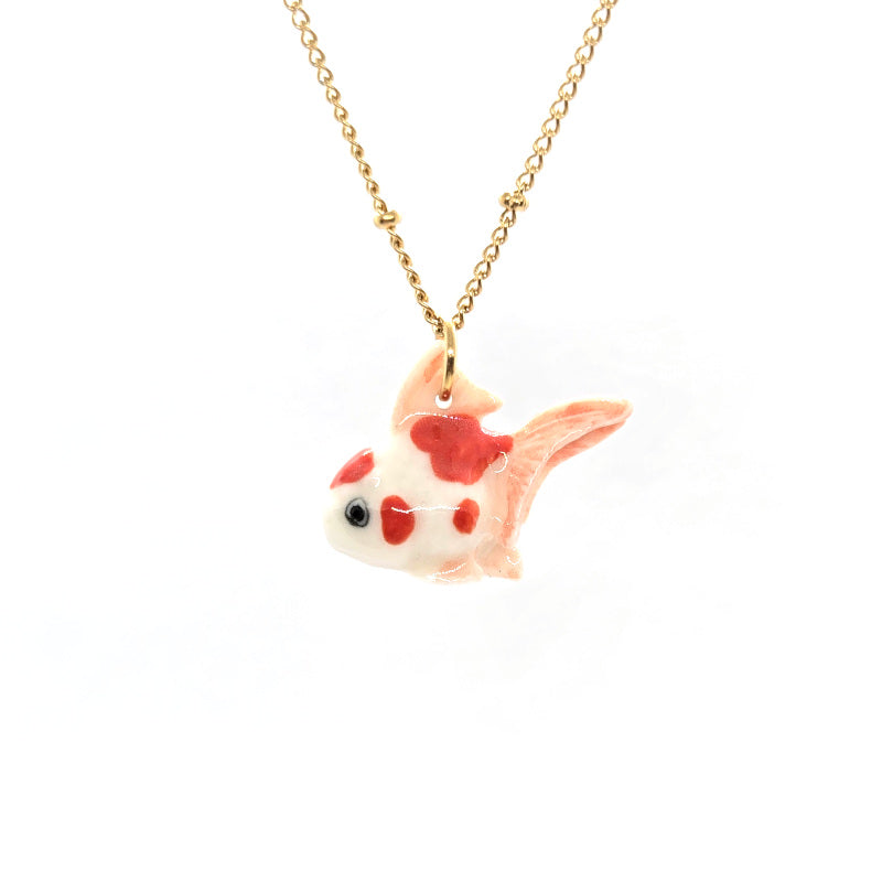 Tiny Peach Tail Fin Goldfish Necklace