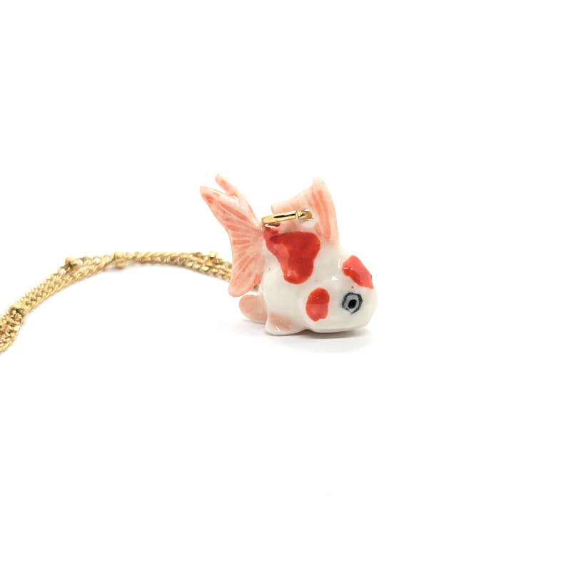 Tiny Peach Tail Fin Goldfish Necklace