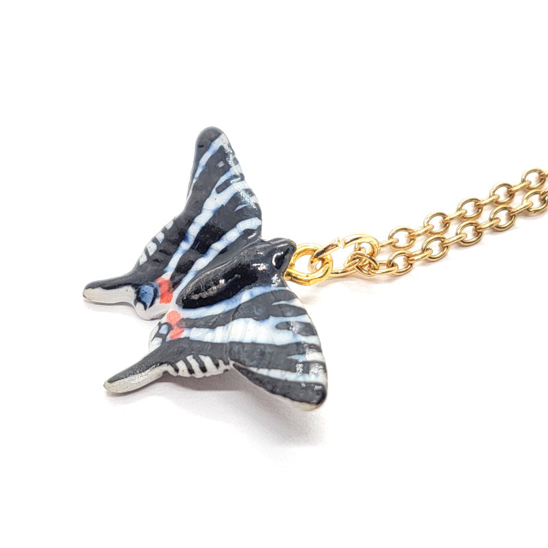 Zebra Swallowtail Butterfly pendant on necklace chain