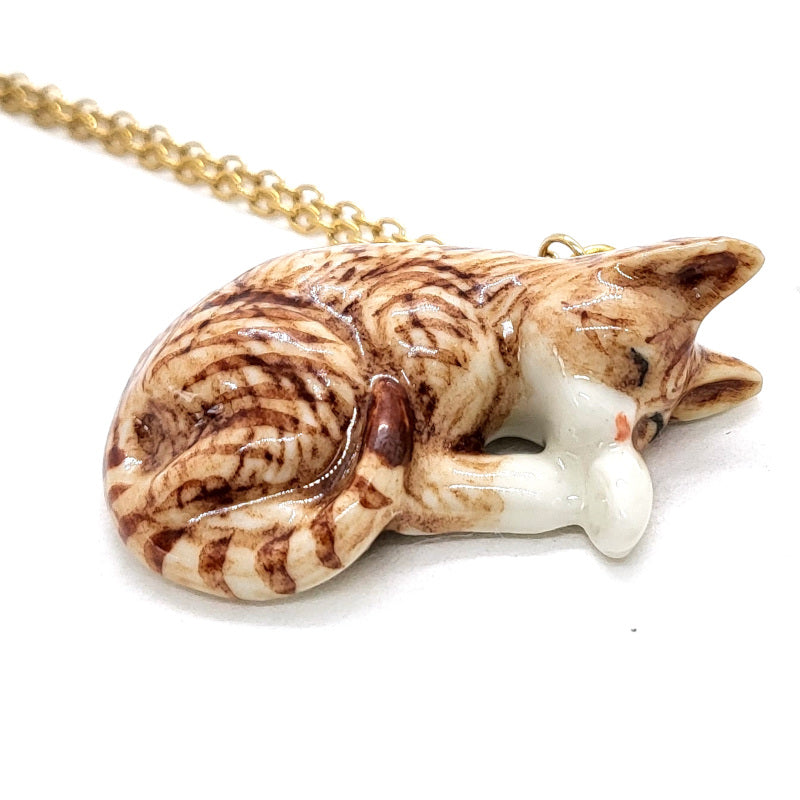 Sleeping Tabby Cat Necklace