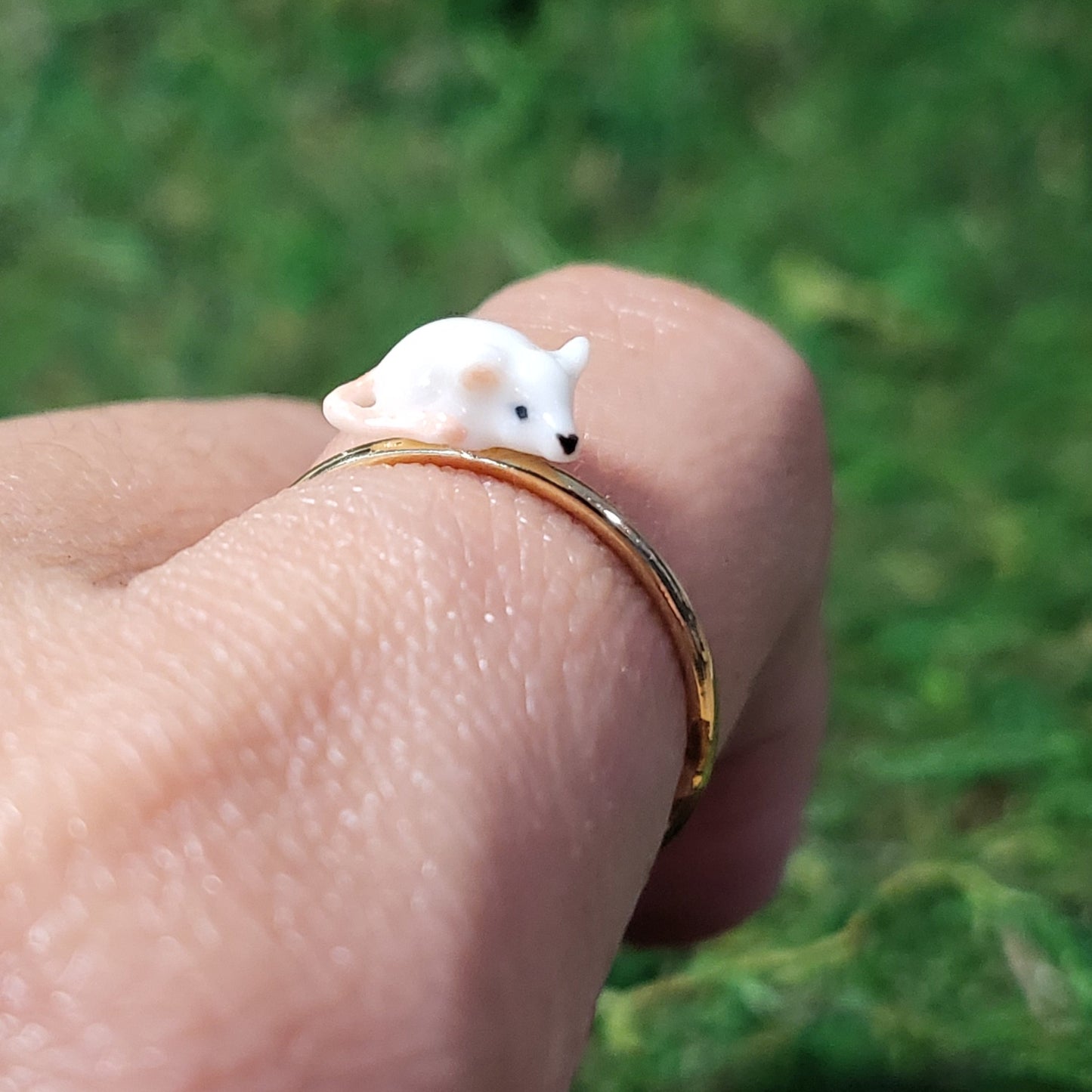 Tiny White Mouse Ring