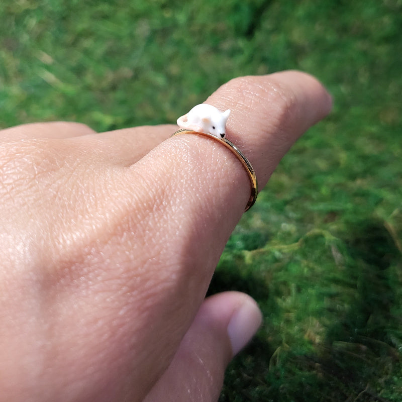 Tiny White Mouse Ring