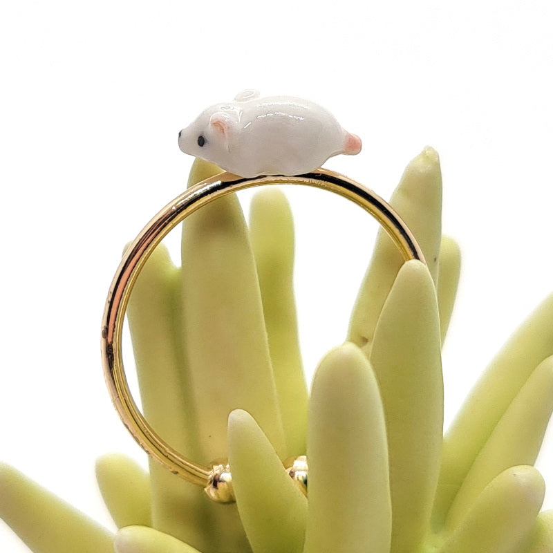 Tiny White Mouse Ring