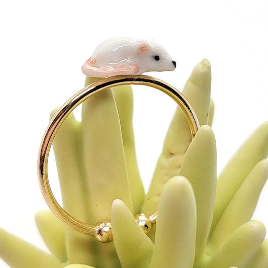 Tiny White Mouse Ring